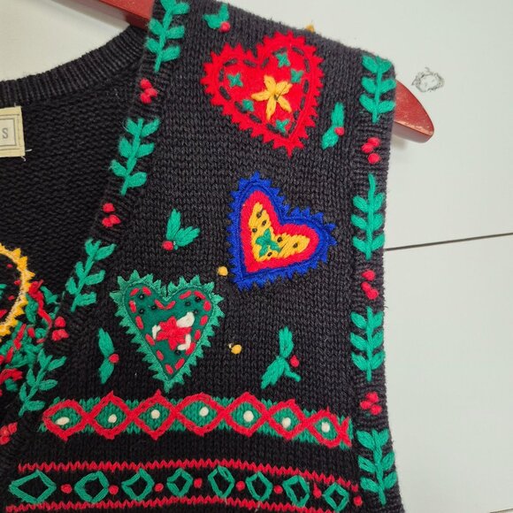 Vintage Studio Works Christmas Sweater Vest Womens M Black Holiday - Picture 2 of 8
